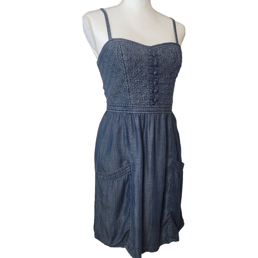 American Eagle Chambray Dress Smocked Button Front Size 6 - Picture 5 of 5